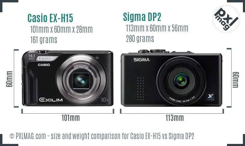 Casio EX-H15 vs Sigma DP2 size comparison