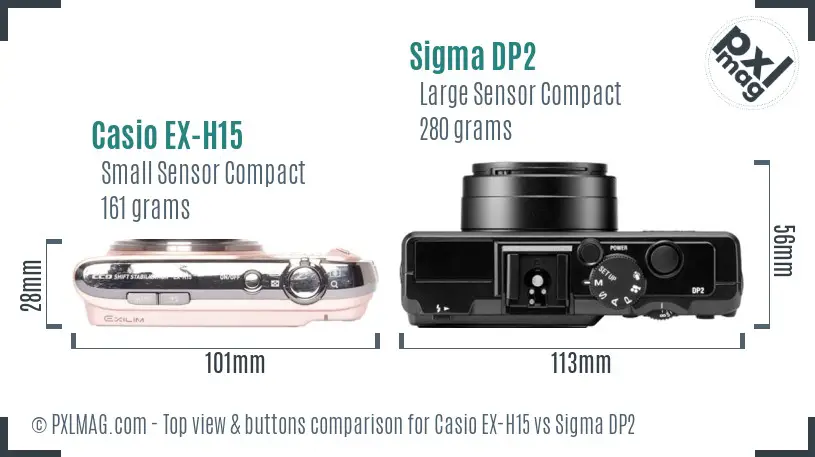 Casio EX-H15 vs Sigma DP2 top view buttons comparison