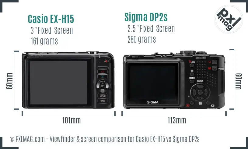 Casio EX-H15 vs Sigma DP2s Screen and Viewfinder comparison