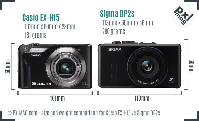 Casio EX-H15 vs Sigma DP2s size comparison