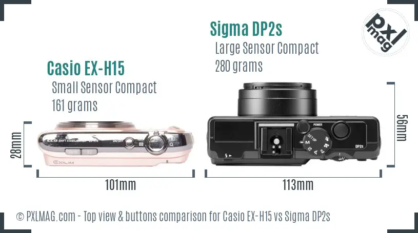 Casio EX-H15 vs Sigma DP2s top view buttons comparison