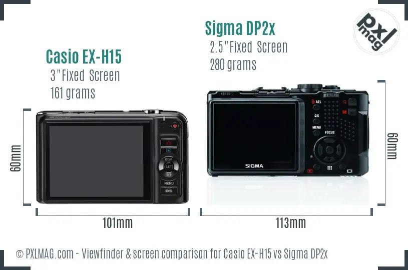 Casio EX-H15 vs Sigma DP2x Screen and Viewfinder comparison
