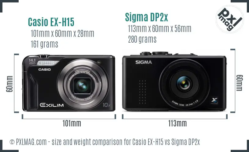 Casio EX-H15 vs Sigma DP2x size comparison