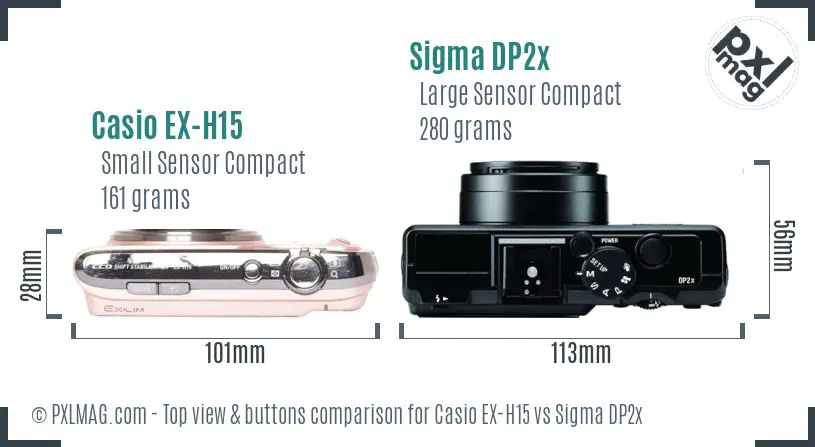 Casio EX-H15 vs Sigma DP2x top view buttons comparison