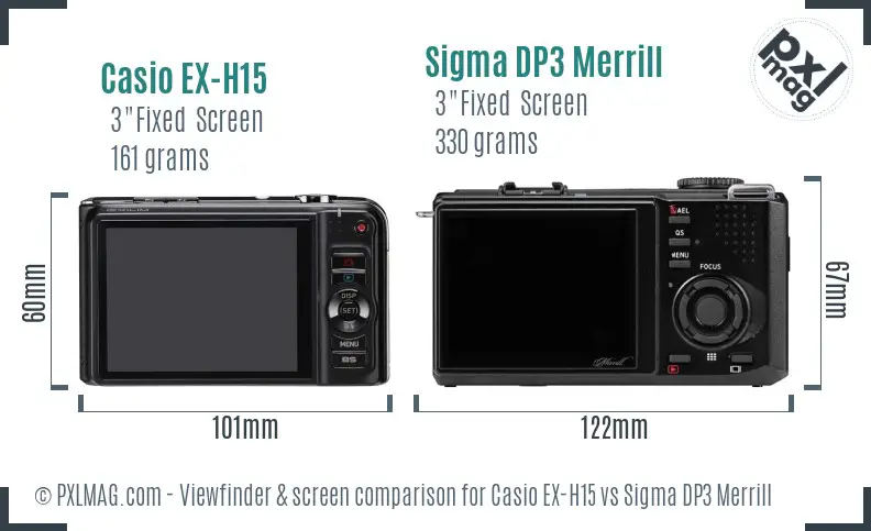 Casio EX-H15 vs Sigma DP3 Merrill Screen and Viewfinder comparison