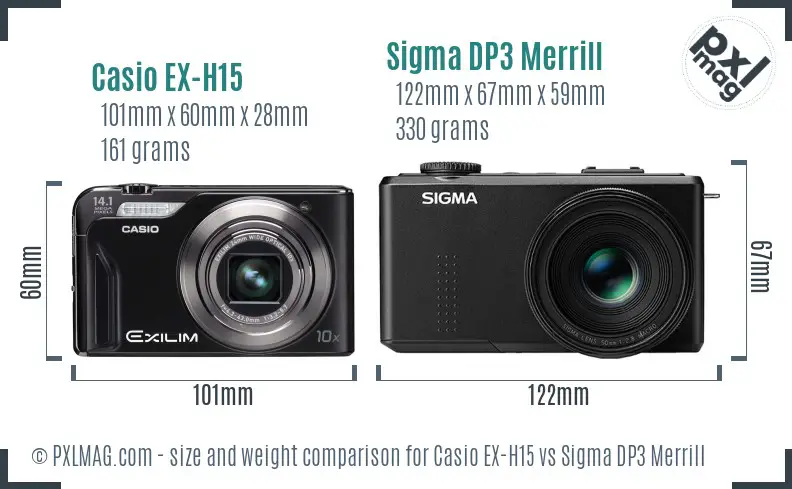 Casio EX-H15 vs Sigma DP3 Merrill size comparison