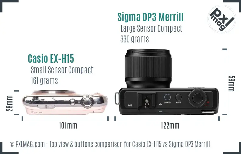 Casio EX-H15 vs Sigma DP3 Merrill top view buttons comparison