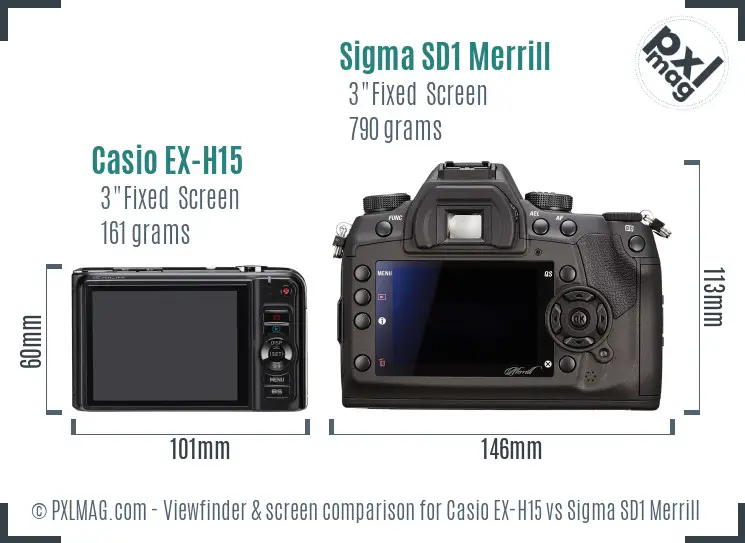 Casio EX-H15 vs Sigma SD1 Merrill Screen and Viewfinder comparison