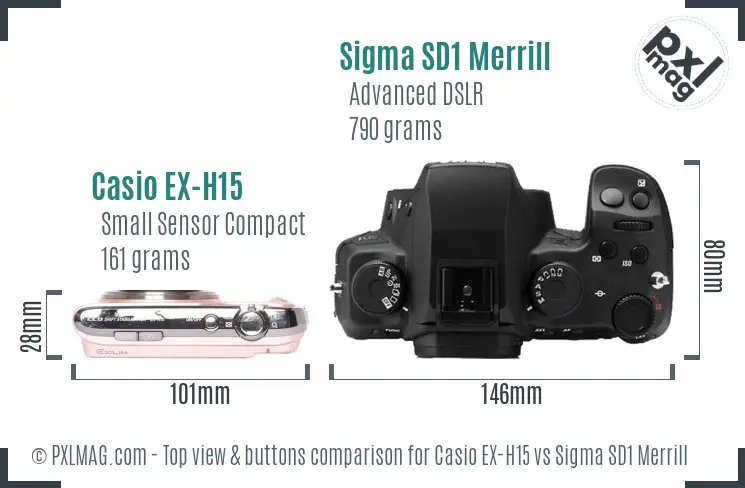 Casio EX-H15 vs Sigma SD1 Merrill top view buttons comparison