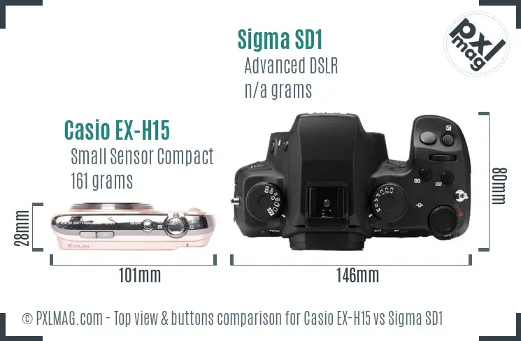 Casio EX-H15 vs Sigma SD1 top view buttons comparison