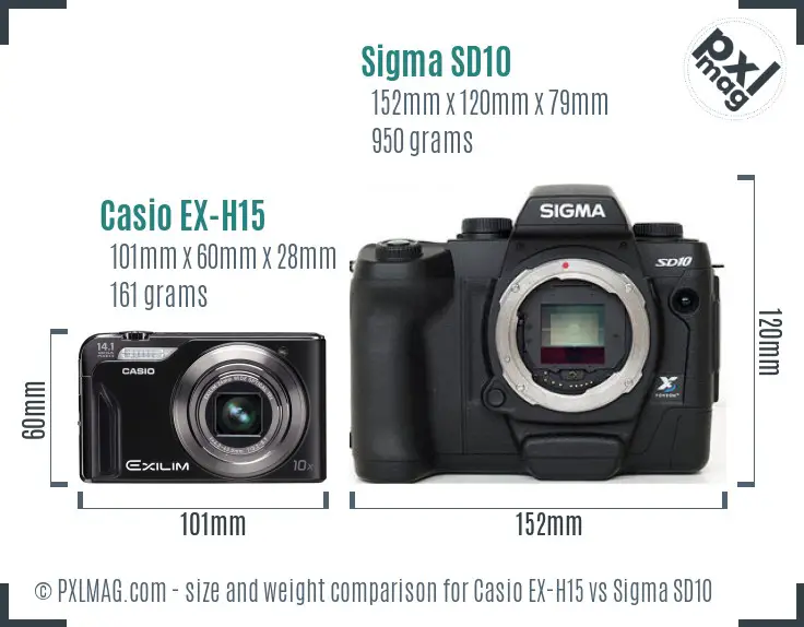 Casio EX-H15 vs Sigma SD10 size comparison
