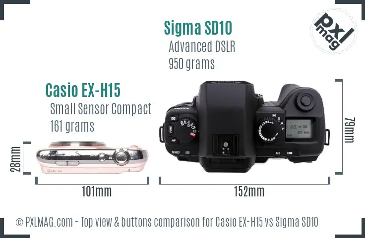 Casio EX-H15 vs Sigma SD10 top view buttons comparison