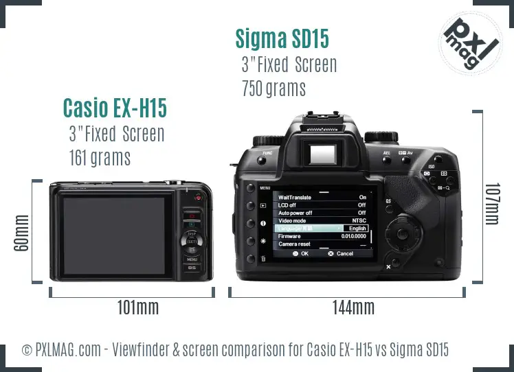 Casio EX-H15 vs Sigma SD15 Screen and Viewfinder comparison