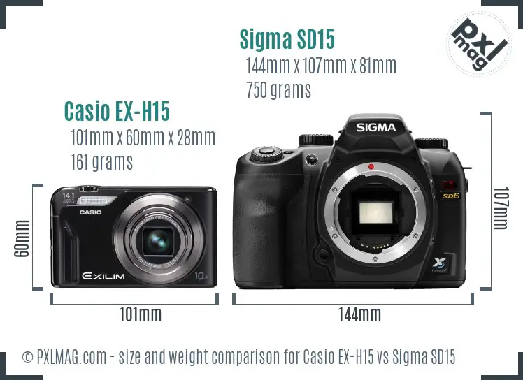 Casio EX-H15 vs Sigma SD15 size comparison