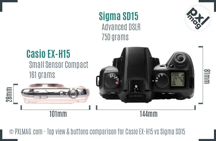 Casio EX-H15 vs Sigma SD15 top view buttons comparison