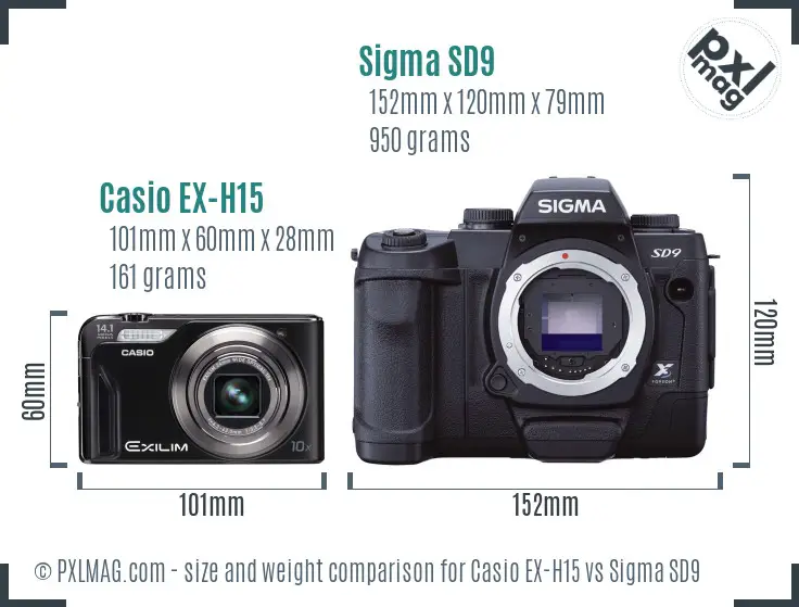 Casio EX-H15 vs Sigma SD9 size comparison