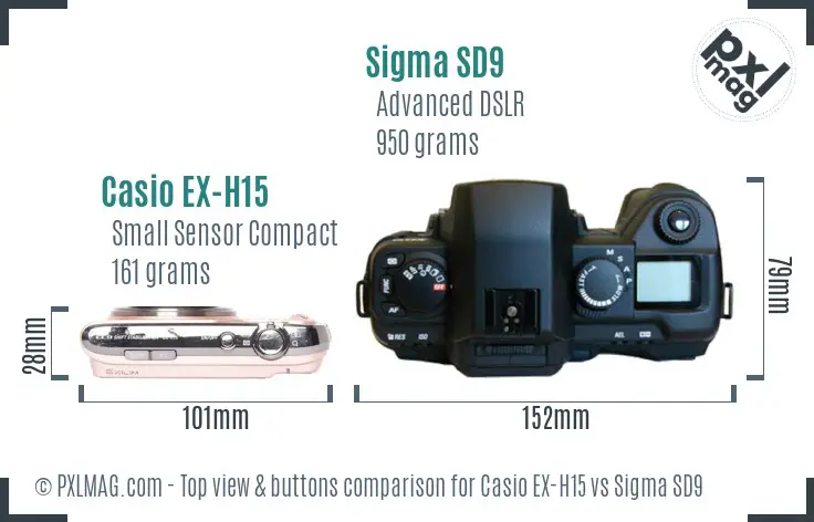 Casio EX-H15 vs Sigma SD9 top view buttons comparison