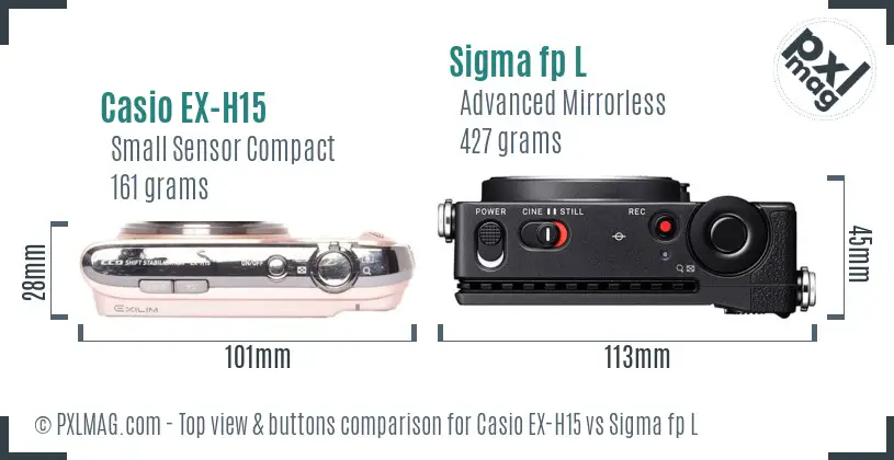 Casio EX-H15 vs Sigma fp L top view buttons comparison