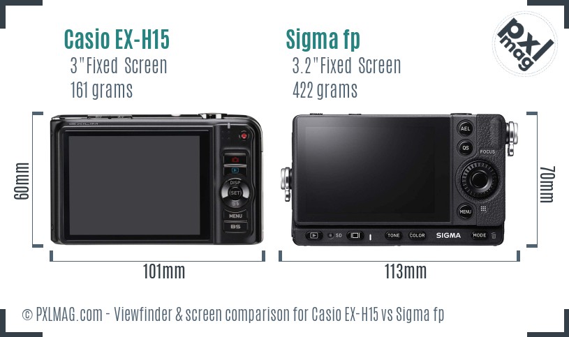 Casio EX-H15 vs Sigma fp Screen and Viewfinder comparison