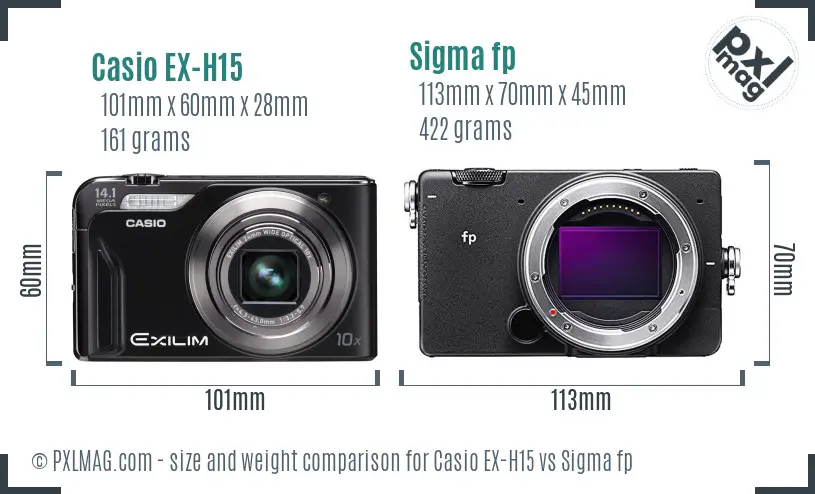 Casio EX-H15 vs Sigma fp size comparison