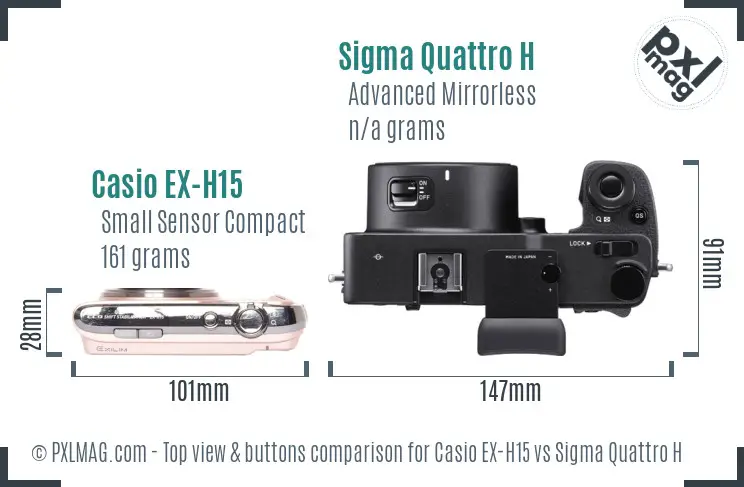 Casio EX-H15 vs Sigma Quattro H top view buttons comparison Casio EX-H15 vs Sigma Quattro H top view buttons comparison