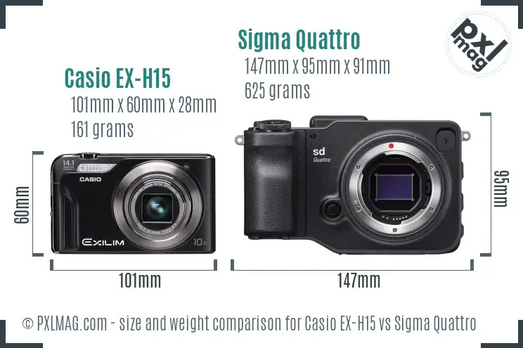Casio EX-H15 vs Sigma Quattro size comparison