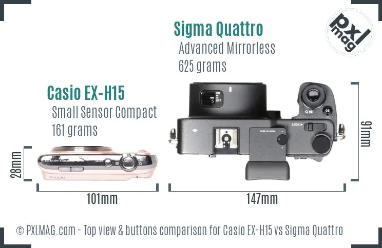 Casio EX-H15 vs Sigma Quattro top view buttons comparison