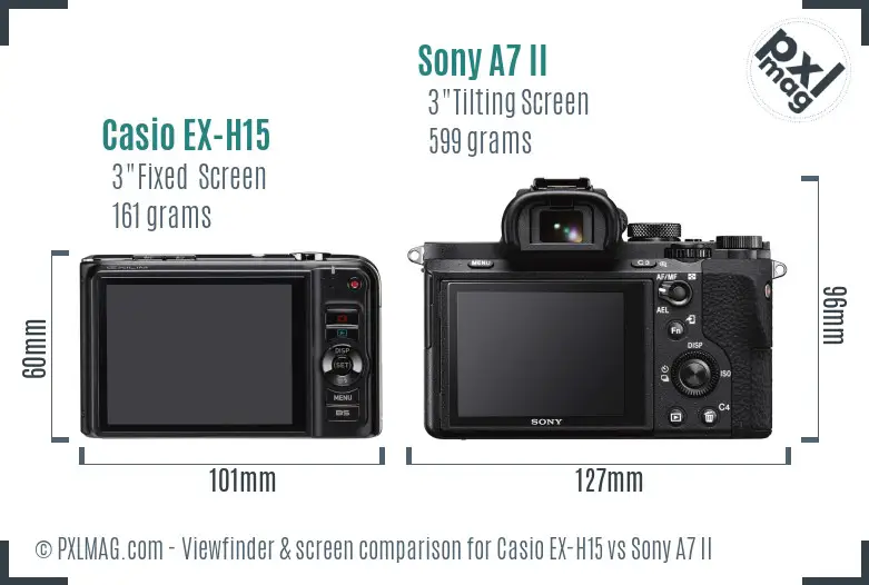Casio EX-H15 vs Sony A7 II Screen and Viewfinder comparison