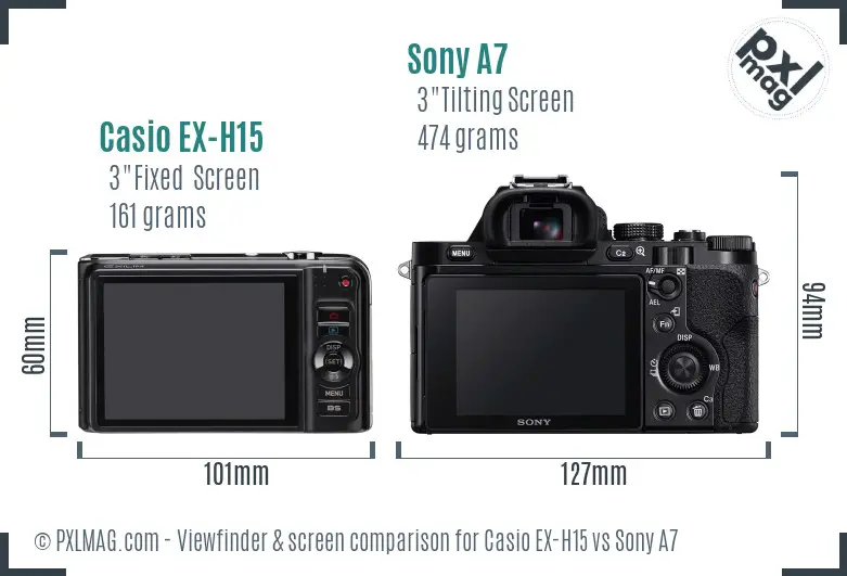 Casio EX-H15 vs Sony A7 Screen and Viewfinder comparison