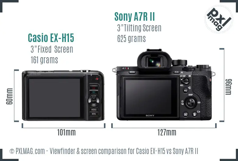 Casio EX-H15 vs Sony A7R II Screen and Viewfinder comparison