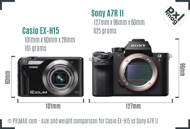 Casio EX-H15 vs Sony A7R II size comparison