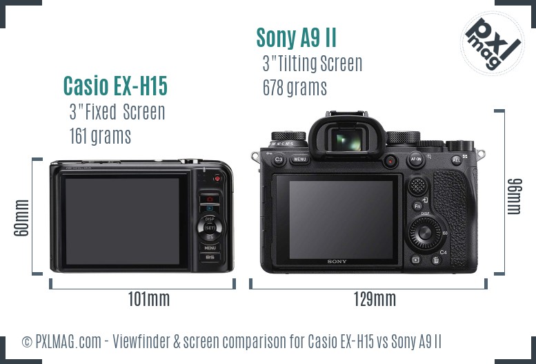 Casio EX-H15 vs Sony A9 II Screen and Viewfinder comparison