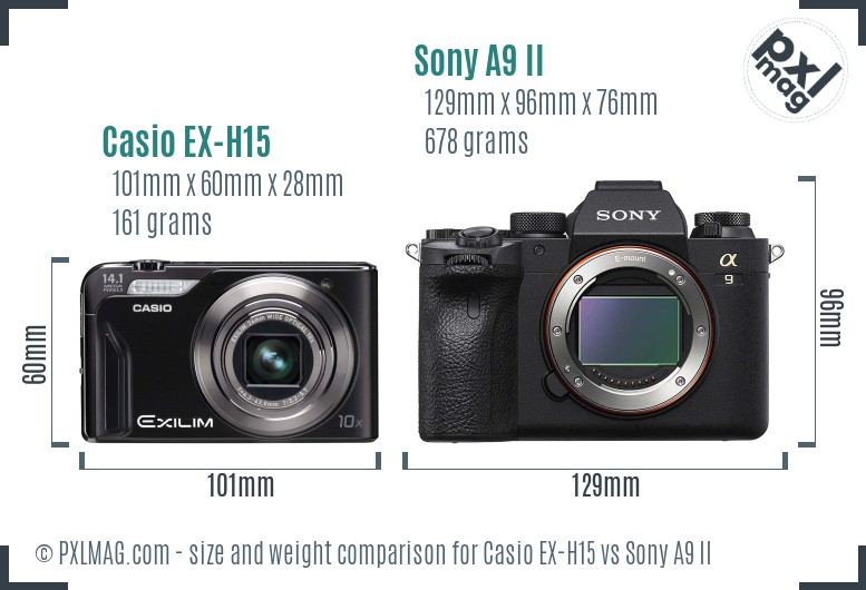 Casio EX-H15 vs Sony A9 II size comparison Casio EX-H15 vs Sony A9 II size comparison