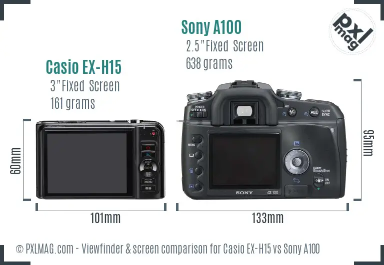 Casio EX-H15 vs Sony A100 Screen and Viewfinder comparison
