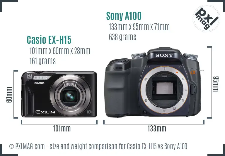 Casio EX-H15 vs Sony A100 size comparison