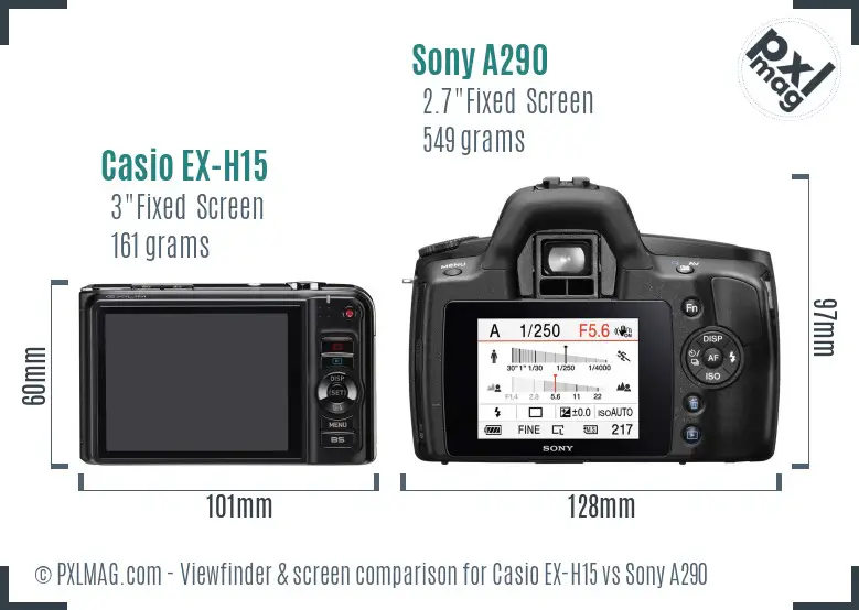 Casio EX-H15 vs Sony A290 Screen and Viewfinder comparison