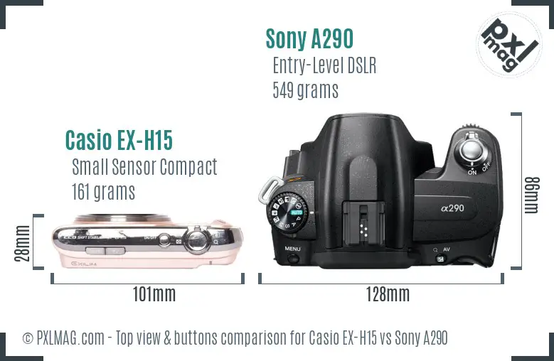 Casio EX-H15 vs Sony A290 top view buttons comparison