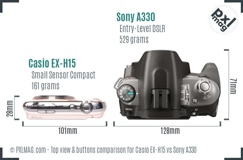 Casio EX-H15 vs Sony A330 top view buttons comparison