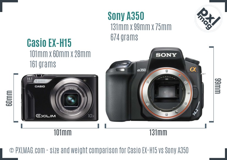 Casio EX-H15 vs Sony A350 size comparison Casio EX-H15 vs Sony A350 size comparison