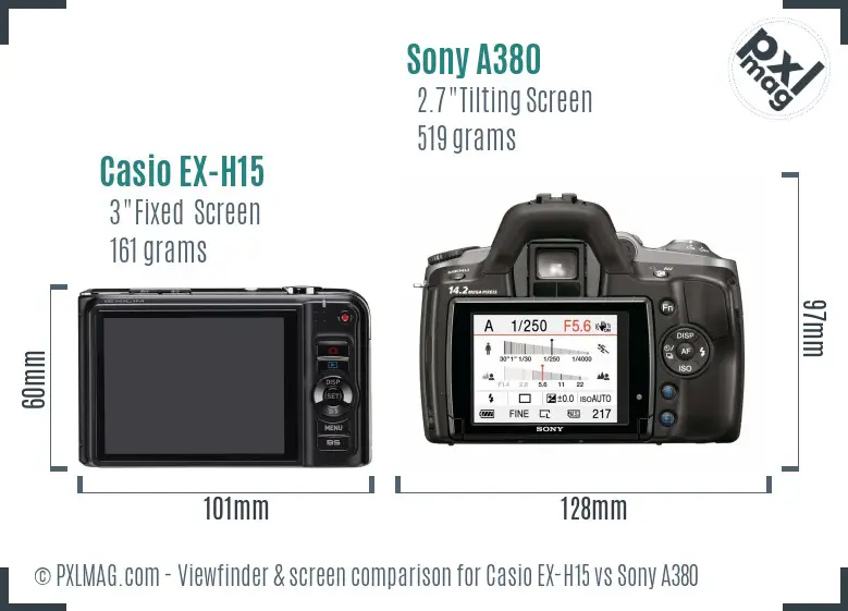 Casio EX-H15 vs Sony A380 Screen and Viewfinder comparison