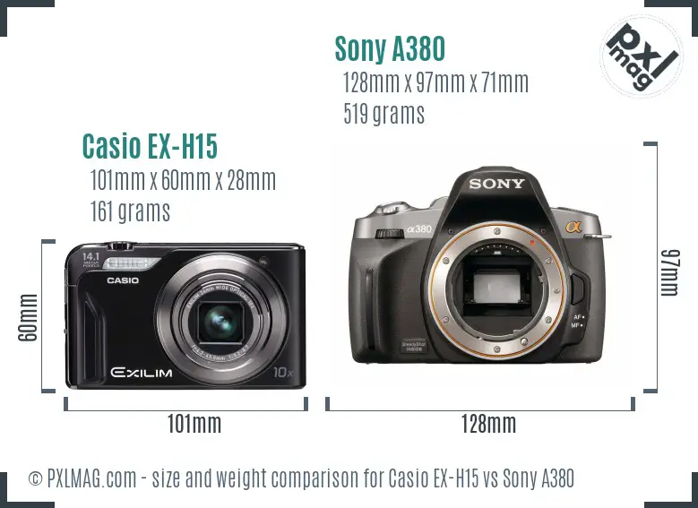 Casio EX-H15 vs Sony A380 size comparison