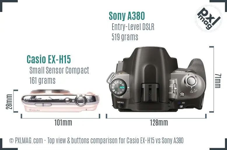 Casio EX-H15 vs Sony A380 top view buttons comparison