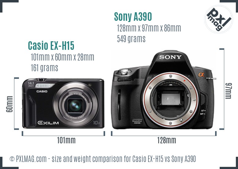 Casio EX-H15 vs Sony A390 size comparison Casio EX-H15 vs Sony A390 size comparison