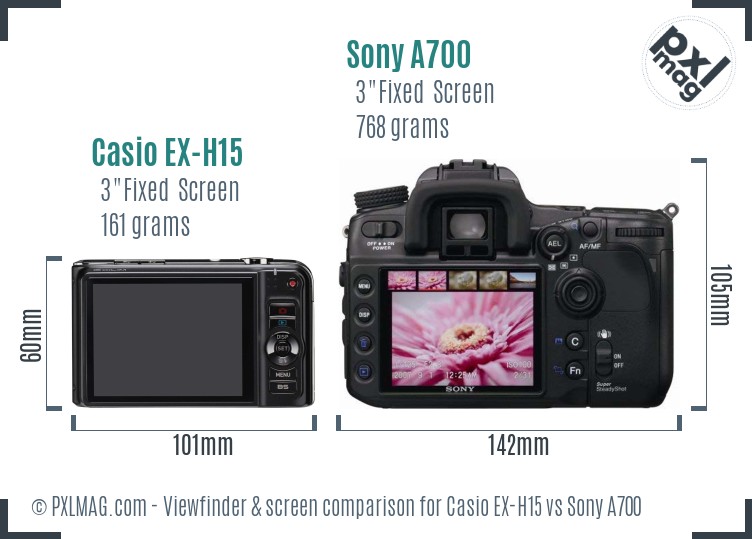 Casio EX-H15 vs Sony A700 Screen and Viewfinder comparison