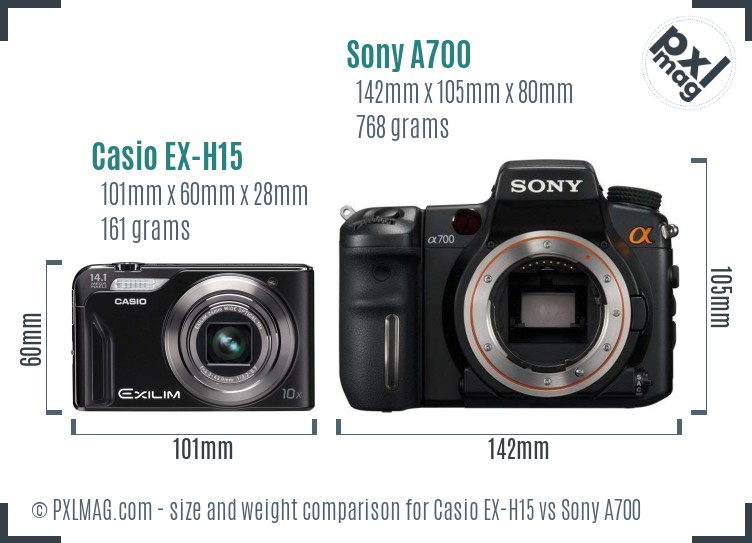 Casio EX-H15 vs Sony A700 size comparison Casio EX-H15 vs Sony A700 size comparison