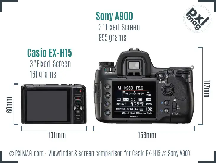 Casio EX-H15 vs Sony A900 Screen and Viewfinder comparison