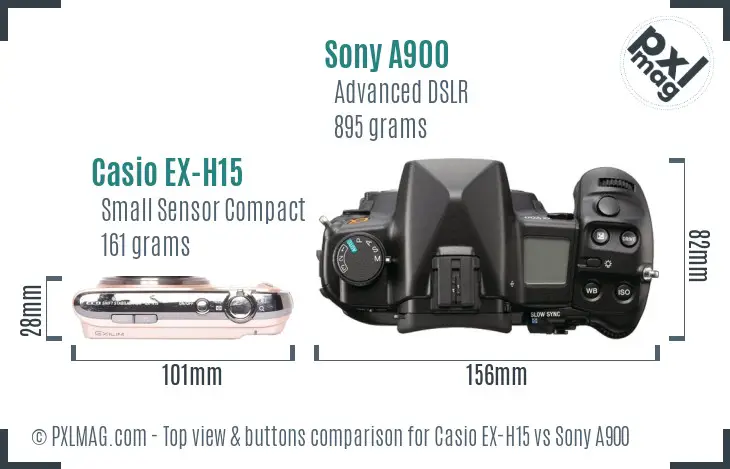 Casio EX-H15 vs Sony A900 top view buttons comparison