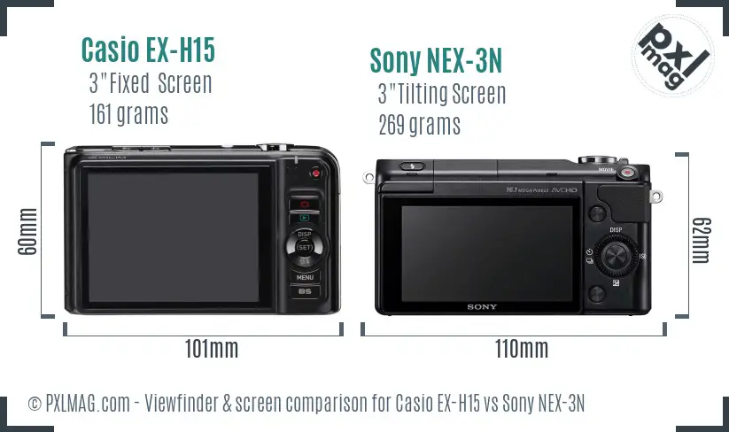 Casio EX-H15 vs Sony NEX-3N Screen and Viewfinder comparison Casio EX-H15 vs Sony NEX-3N Screen and Viewfinder comparison