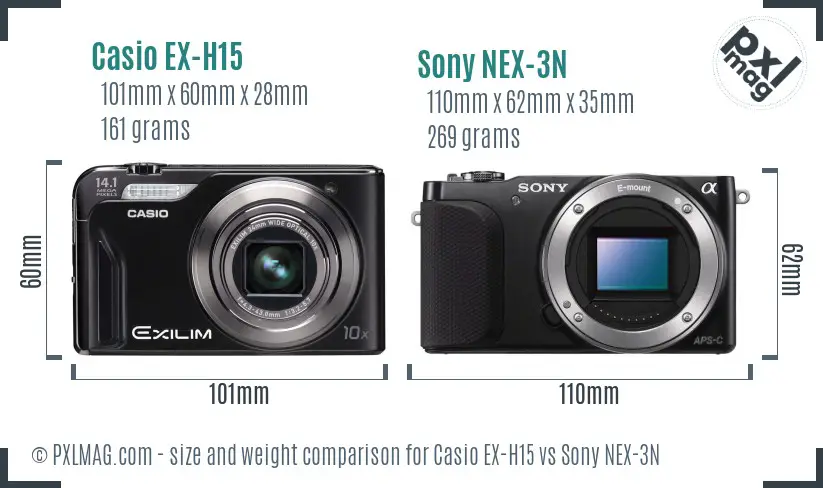 Casio EX-H15 vs Sony NEX-3N size comparison Casio EX-H15 vs Sony NEX-3N size comparison