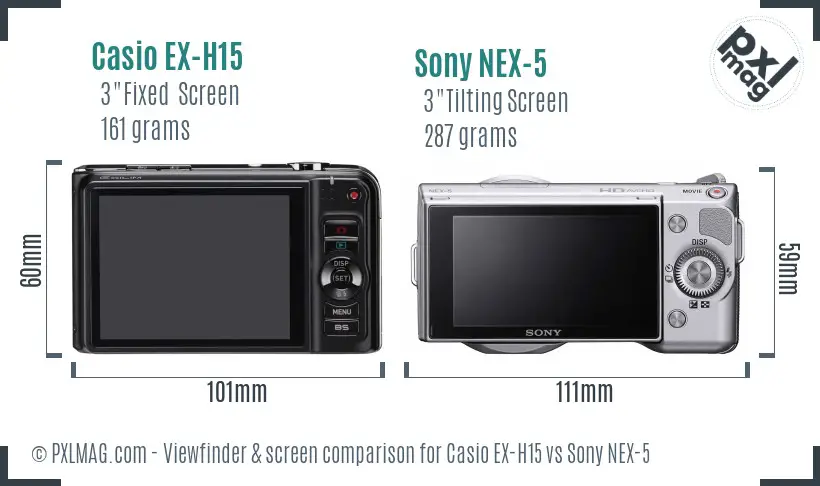 Casio EX-H15 vs Sony NEX-5 Screen and Viewfinder comparison